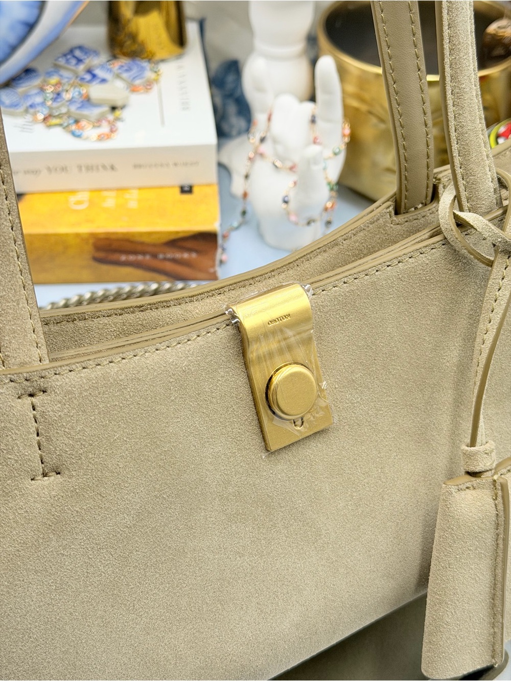 🆕 OROTON 🧿 NWT Mille Suede Baguette, Caper Light Tan - Picture 9 of 16